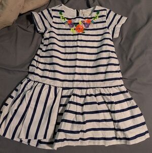 Crewcuts By JCrew Striped Dress with Floral Embroidery Kids Sz 4